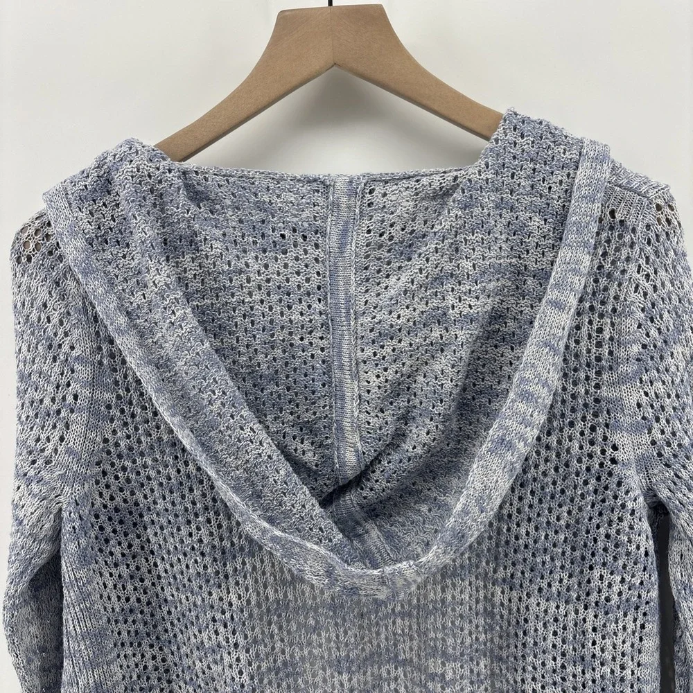 Sigrid Olsen Hooded Open Knit Cardigan Large Blue Linen Blend Beach‎ Resort